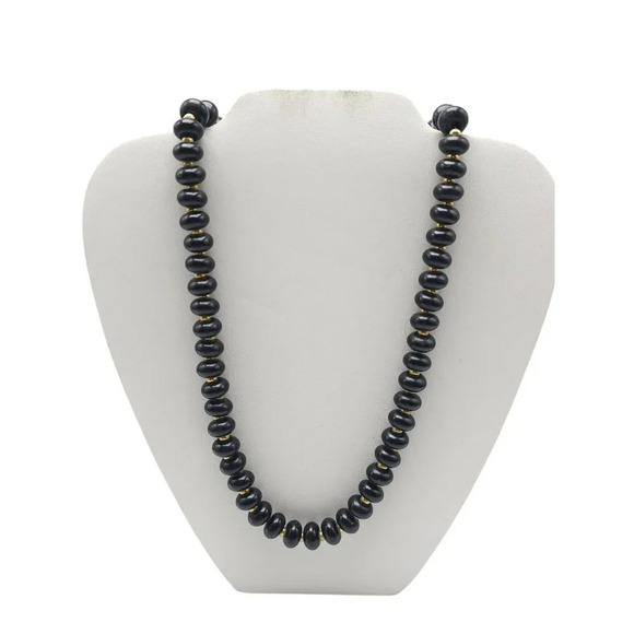 Napier Black Gold Bead Necklace Flat Round Beads Chunky Jewelry 24 inches - Picture 1 of 5